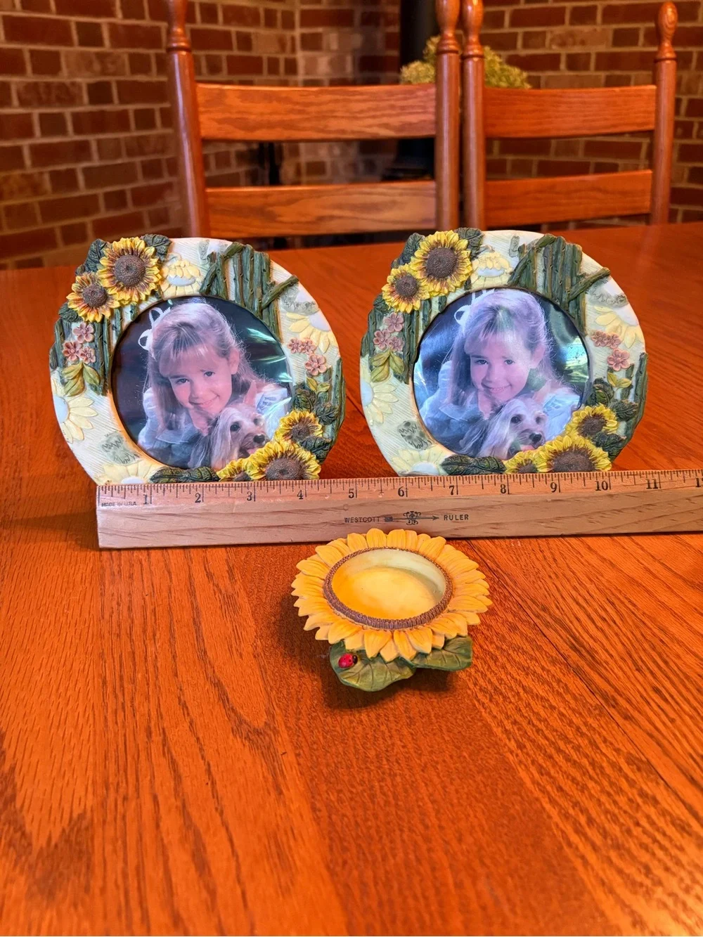 Sunflower Decorative Picture Frame Set Plus Sunflower Tea Light Holder